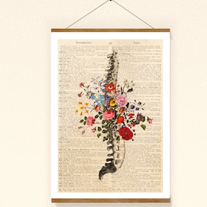 Vintage Poster Blumen und Wirbelsäule anatomische Zeichnung Wanddekoration