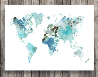 Poster Wereldkaart Pastel No.33 Aquarelprint Wanddecoratie Verschillende maten Cadeau Vakantie Bruiloft Pasen