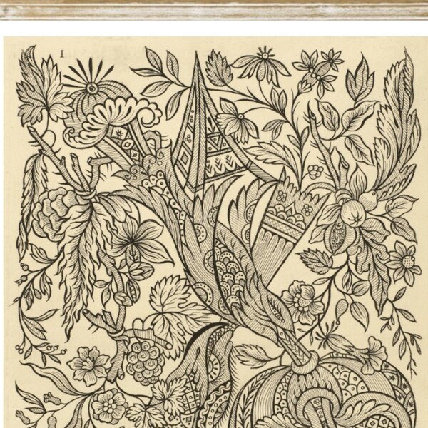 Floral Wallpaper Vintage Dekor Print Textildruck Nachdruck pattern aus 18. Jhdt.  Wanddekoration Poster botanical Senegat