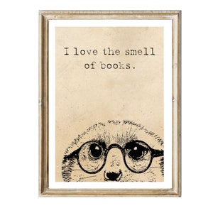 Print Meerkat Wall Art Wall Decoration Poster I Love the smell of books Print Picture Vintage Poster Poster Sayings Surricata Poster