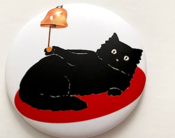 Magnet Kühlschrankmagnet schwarze  Katze klingelt