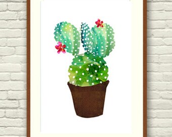 Poster Kaktus Print Bild Aquarell Collage cactus cacti