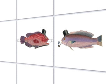 Fliesenaufkleber 2er Set rauchende Fische Wandsticker  15cm x 15cm