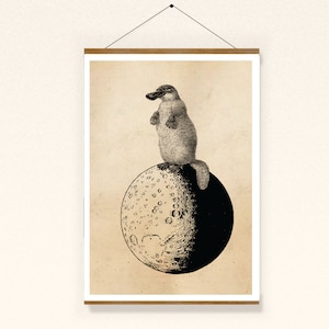 Vintage Print Platypus on the Moon Collage Poster Lexicon Wall Decoration