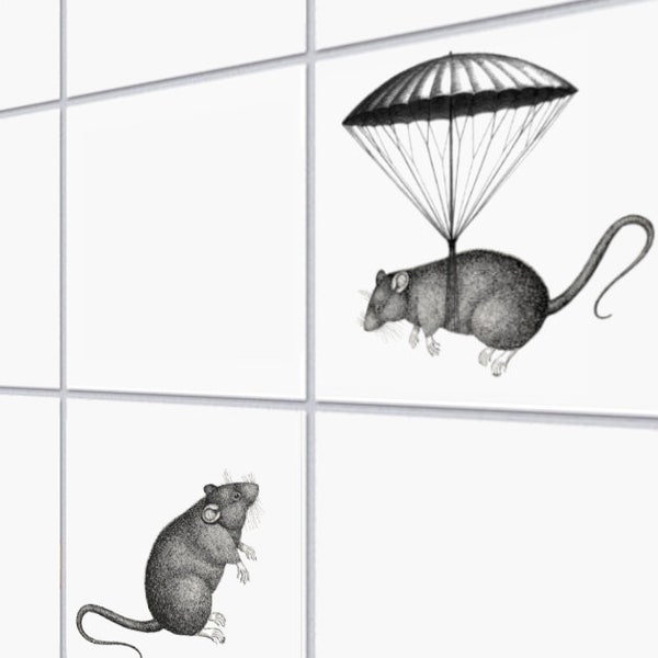 Fliesenaufkleber 2er Set Fliesensticker Wandsticker Ratten 15cm x 15cm