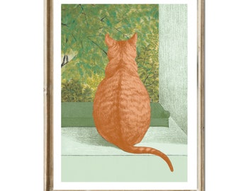 Vintage Print I red cat I at the window I Collage I Poster I Wall decoration Wall art