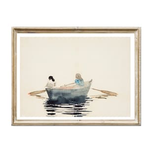 Vintage Print Summer Day Wall Decoration Boat Trip Maritime Woman Gift Country House