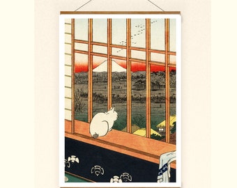 Vintage Print Katze japan. Illustration Poster Wanddekoration Wandkunst Katzenposter Wanddeko