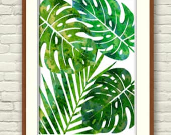 Poster Print Green Leaves 1 Monstera Philodendron Blatt Poster