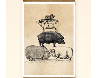 Vintage print pyramid pig pig guinea pig guinea pig collage poster encyclopedia wall decoration wall art