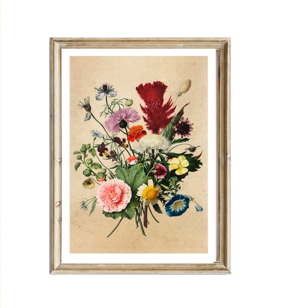 Print Vintage  Blumenstrauss viktorianisch  Collage Bild Illustration Poster Wanddeko Hochzeit