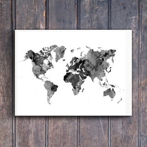 Poster Weltkarte Weltenbummler Weltkarte Poster schwarz und weiß Aquarell Poster Wanddekoration Geschenk für Weltenbummler Amerika Europa