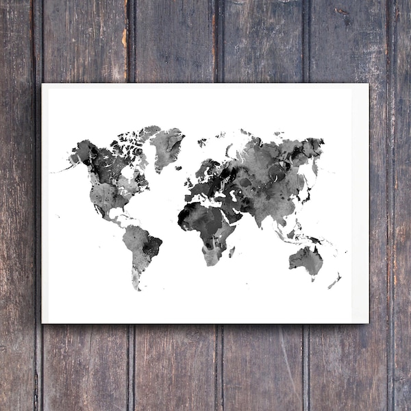 Affiche carte du monde globe-trotters affiche carte du monde noir et blanc affiche aquarelle décoration murale cadeau pour globe-trotters Amérique Europe