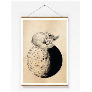 Vintage Print Fuchs auf dem Mond Collage Poster Lexikon Wanddekoration Waldtiere