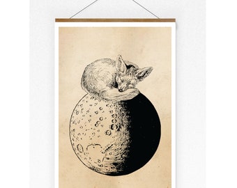 Vintage Print Fuchs auf dem Mond Collage Poster Lexikon Wanddekoration Waldtiere