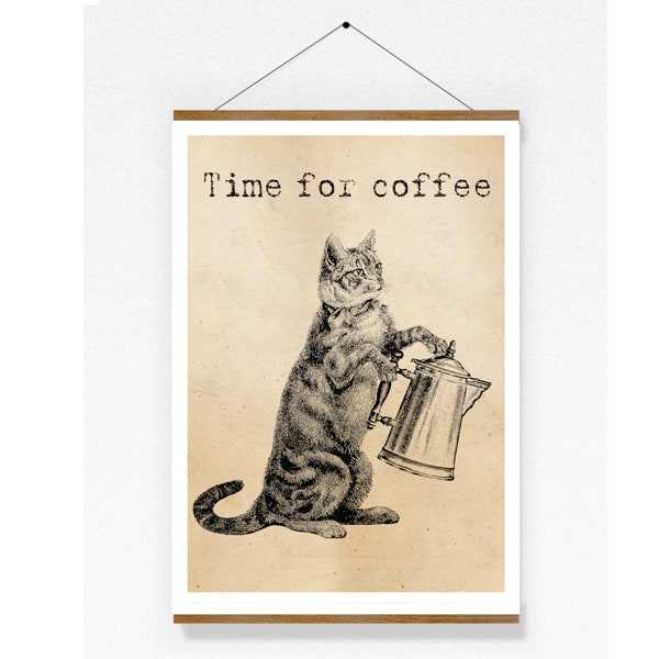 Vintage Print Katze Kaffee Coffee Cat Collage Poster Wanddekoration
