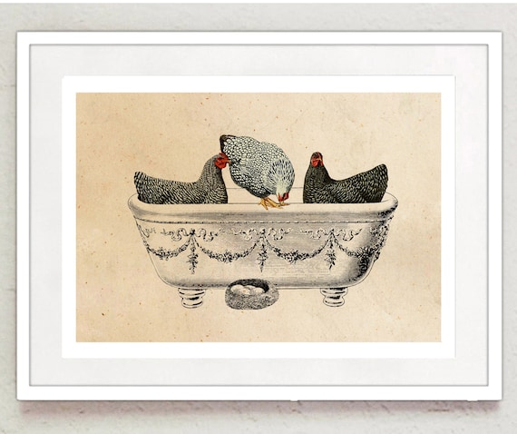 Vintage Print Cottage Decor Hühner Badetag Collage Poster Lexikon Wanddekoration Huhn Wandkunst