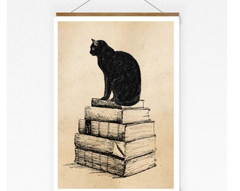 Cat vintage print Easter gift books collage poster wall decoration black cat wall decoration wall art cat poster