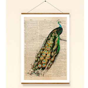 Vintage Retro Print Pfau Dictionary art Collage Poster Vogel Wanddekoration Wandkunst Lexikon