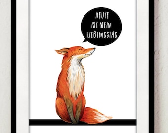 Poster con foto del giorno preferito della volpe, decorazione della parete con volpe, proverbi