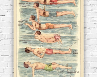 Vintage Print Schwimmen Nachdruck aus altem französischen Lexikon Wanddekoration