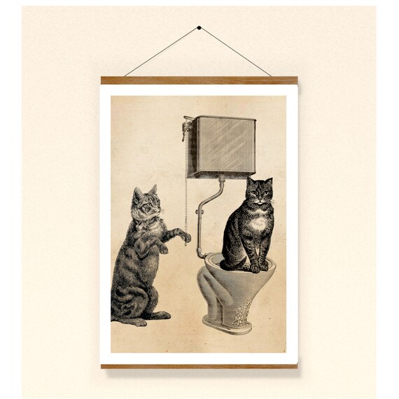 Vintage Print Katzenklo Katzentoilette Katze Cat Poster Wanddekoration Wandkunst
