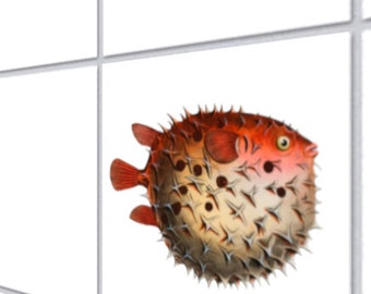 Tile sticker tile sticker wall sticker puffer fish 15 cm x 15 cm