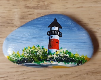 painted stone - lighthouse - handmade