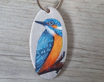 Hand-painted keychain - Kingfisher - Unique