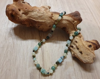 Gemstone Necklace / Handmade / Unique - Chain with Amazonite and Aventurine