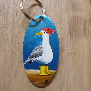 Handgemalter Schlüsselanhänger - Möwe mit Gummistiefeln -  Unikat