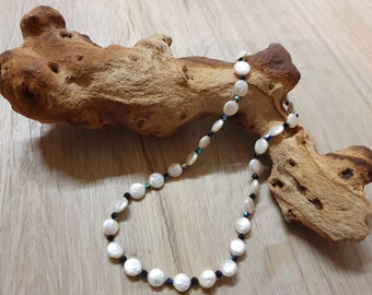 Gemstone necklace / handmade / unique - chain with freshwater pearls