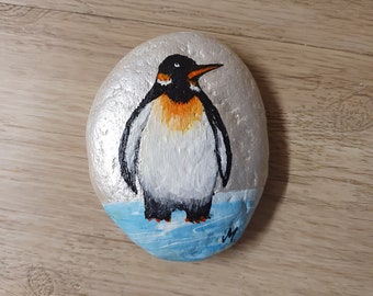 painted stone -penguin - handmade