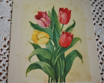 Grußkarte, alte Grußkarte, original Vintage, mit Tulpen