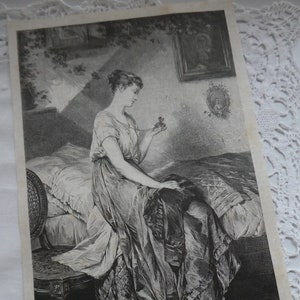 Alter Druck, houtgravure uit 1874, &quot;Het portret van de geliefde&quot; naar een schilderij van R. Beyschlag