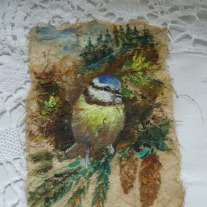 Painting, picture, titmouse, bird picture, titmouse on handmade paper, watercolor