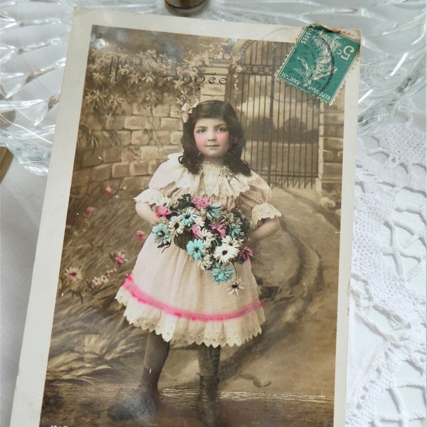 Alte Glückwunschkarte, Grußkarte, zum Geburtstag, aus Frankreich, Jugendstil