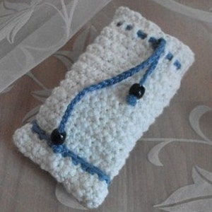 Etui, Häkeltäschchen, blau-weiß Bild 3