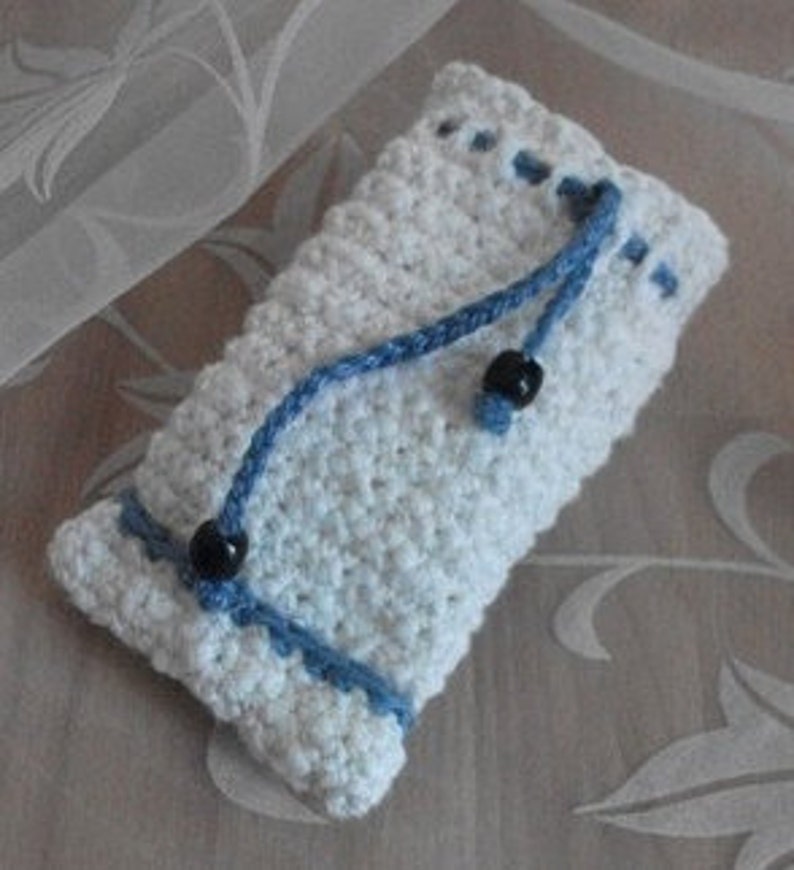 Etui, Häkeltäschchen, blau-weiß Bild 3