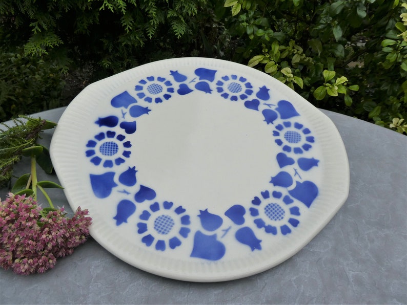 Vintage Keramik Tortenplatte,Kuchenplatte, blau-weiß, Landhausstil Bild 4