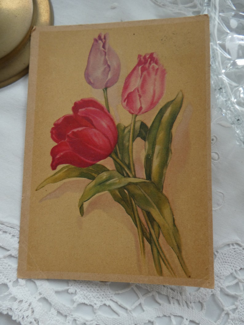 Alte Grußkarte mit Tulpen an das Hochzeitshaus Diercks in St. Michaelisdonn/Holstein 1944, Helmi und Rudi Bild 4