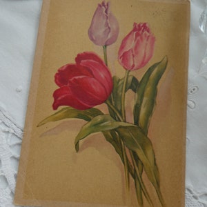 Alte Grußkarte mit Tulpen an das Hochzeitshaus Diercks in St. Michaelisdonn/Holstein 1944, Helmi und Rudi Bild 2