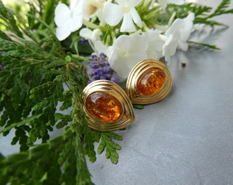 Earrings, ear screws, amber, old jewelry, vintage