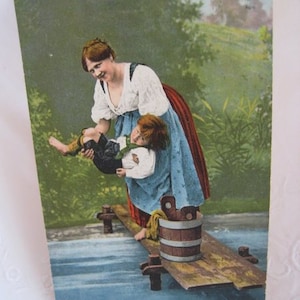 Alte Grußkarte Waschtag, Jugendstil, Österreich Bild 1