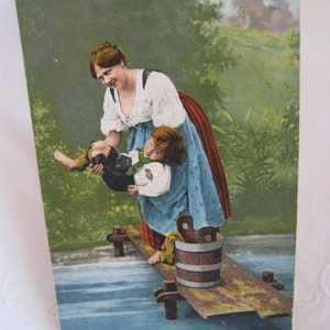Ancienne carte de voeux « Waschtag », Art Nouveau, Autriche