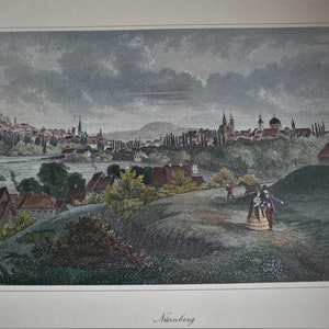 Old print, city view Nuremberg, old Nuremberg