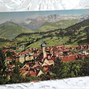 Immenstadt, cartão postal antigo, cartão de felicitações, Immenstadt com grupo de polegares, fotografia alpina, colorido