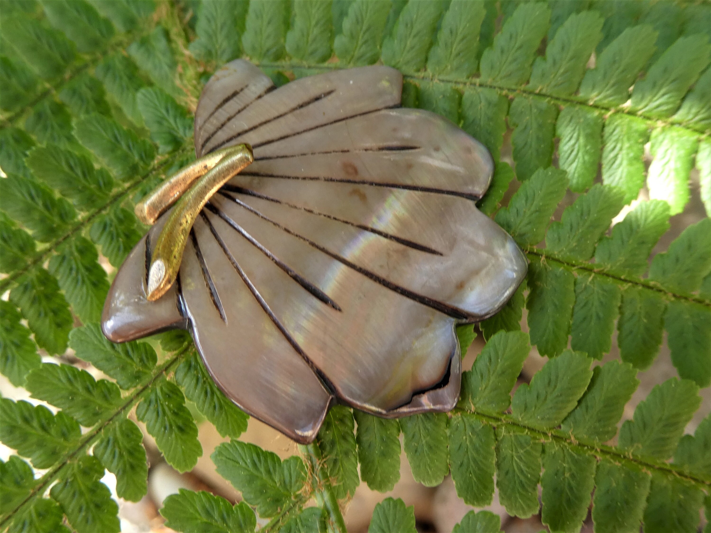 Broche Vintage En Nacre Véritable - Feuille élégante - Parfait état