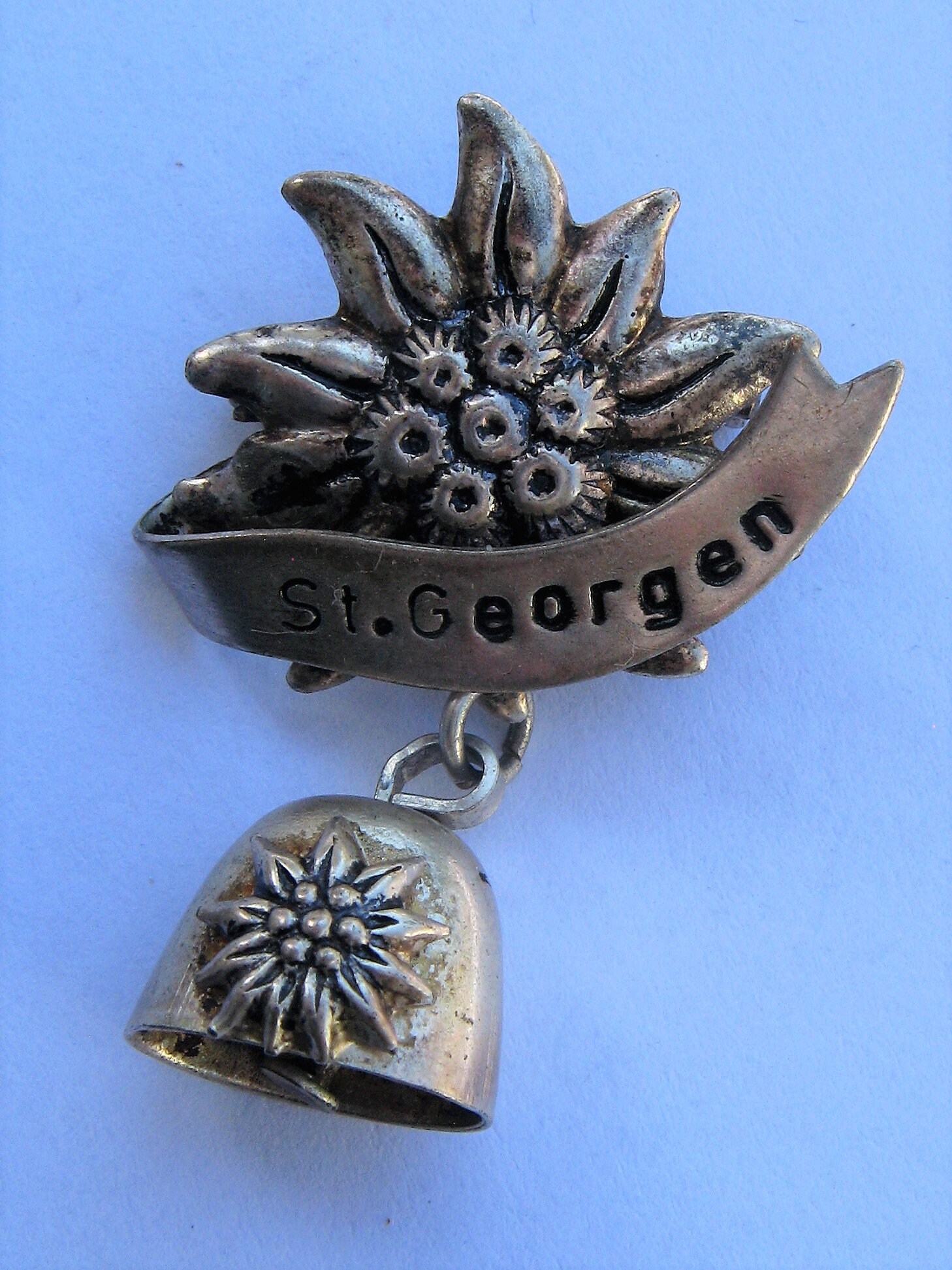 Broche Vintage Édelweiss - Art Déco En Métal Laiton - Bijou Ancien Allemagne