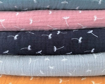 Muslin dandelion, antique mint, antique pink, midnight blue, satin gray and mustard